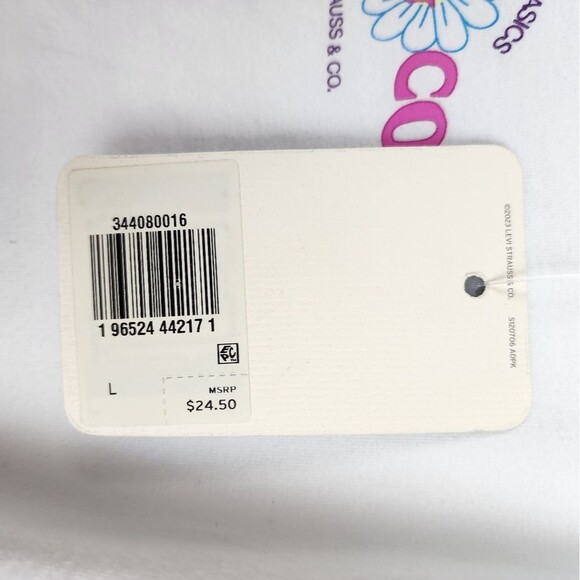 Levis Crop Top Tank Top Floral Graphic Print Stretchy Cream Cotton Size L - Picture 8 of 12